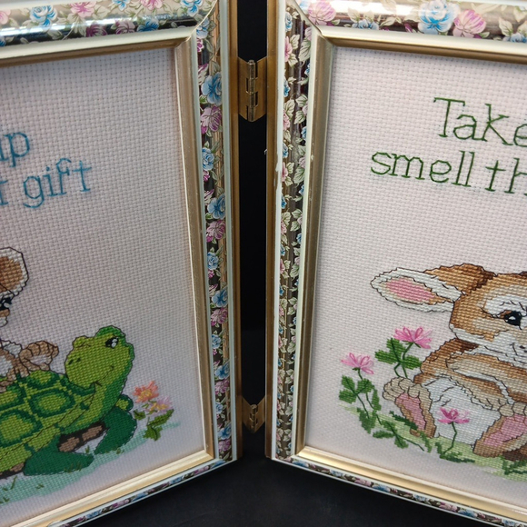 Needlepoint Finished In Frame Desk Decor Gorgeous! Turtle Rabbit Mouse Canada - Picture 10 of 16